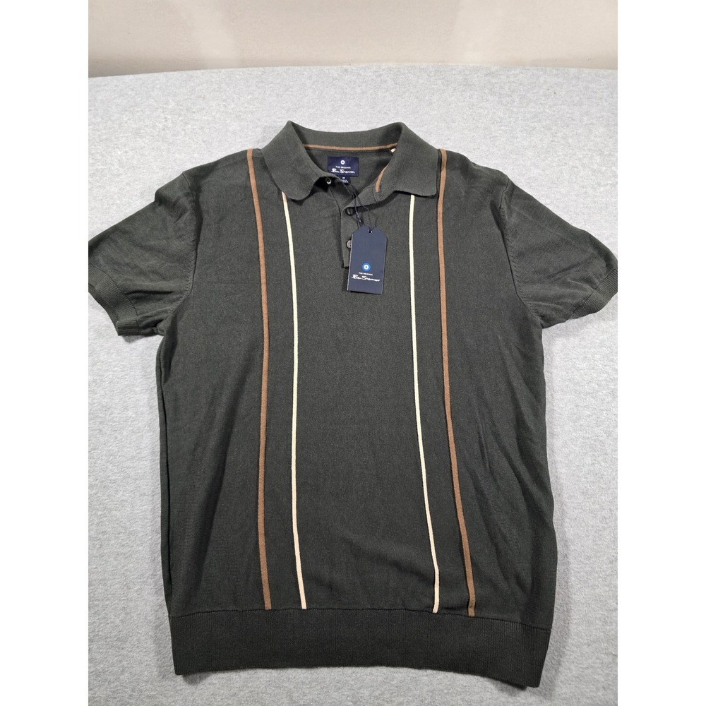 Ben Sherman Mens Knit Polo Shirt Canopy Green Vertical Stripe BS35SR117 Size M